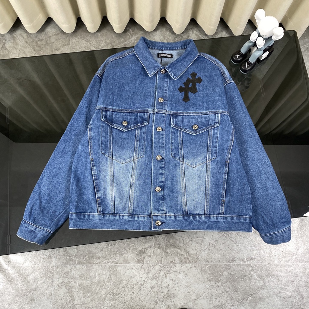 Chrome Hearts Blue Denim Jacket With Black Cross